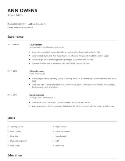 Sound Editor Resume