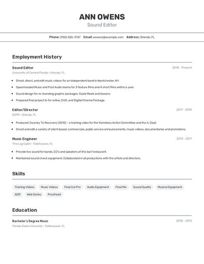 Sound Editor Resume