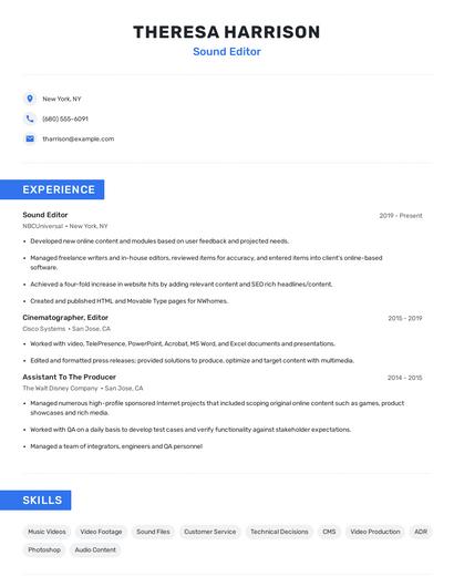 Sound Editor Resume