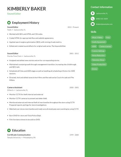 Sound Editor Resume