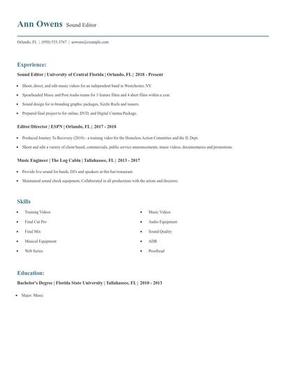 Sound Editor Resume