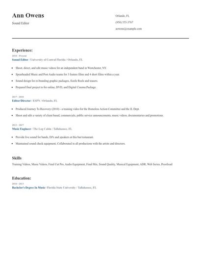 Sound Editor Resume