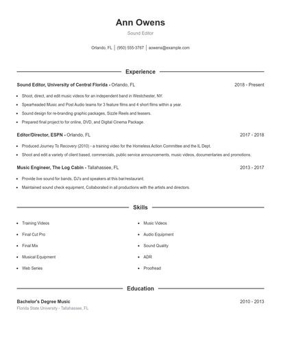 Sound Editor Resume