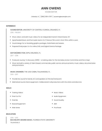 Sound Editor Resume