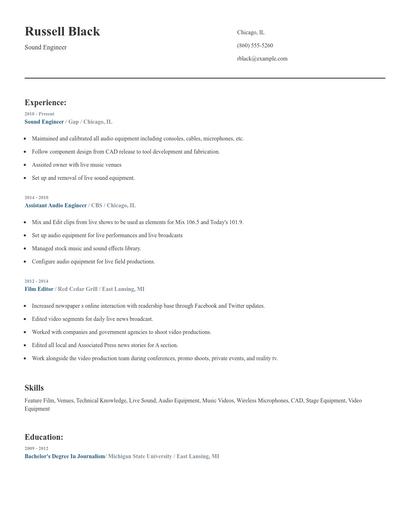 Sound Engineer Resume