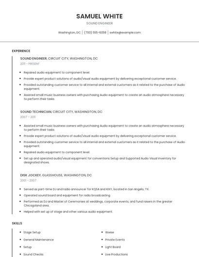 Sound Engineer Resume