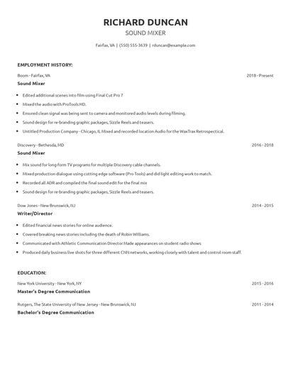 Sound Mixer Resume