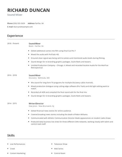 Sound Mixer Resume