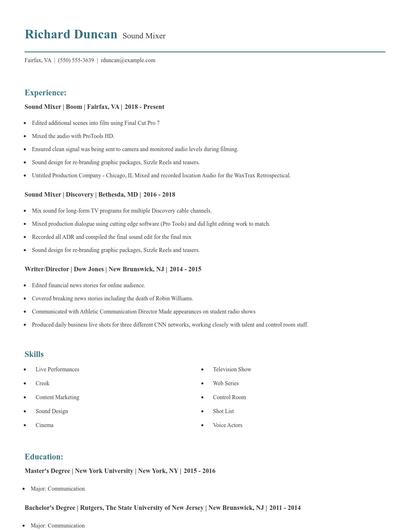 Sound Mixer Resume