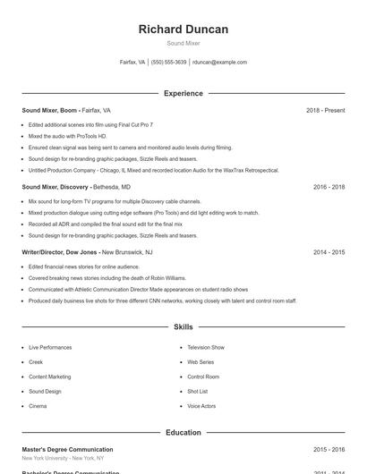 Sound Mixer Resume