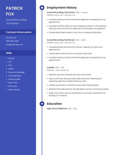 Sound Recording Technician Resume