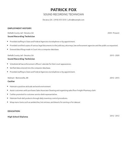 Sound Recording Technician Resume