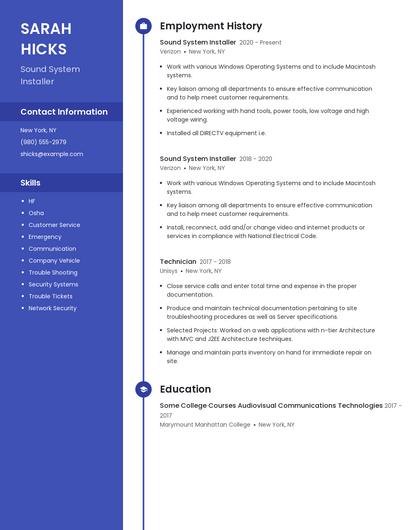Sound System Installer Resume