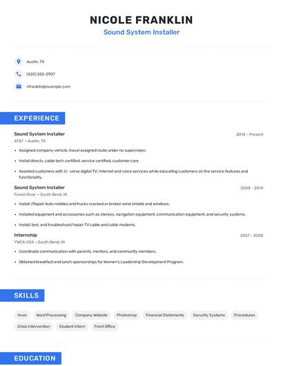 Sound System Installer Resume