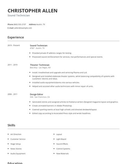 Sound Technician Resume