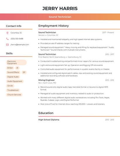 Sound Technician Resume