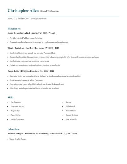 Sound Technician Resume