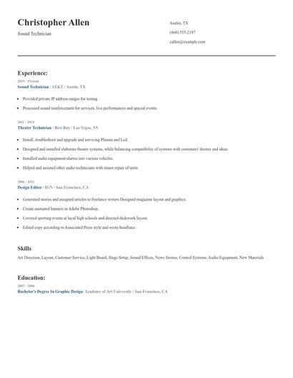 Sound Technician Resume