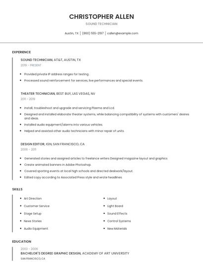 Sound Technician Resume