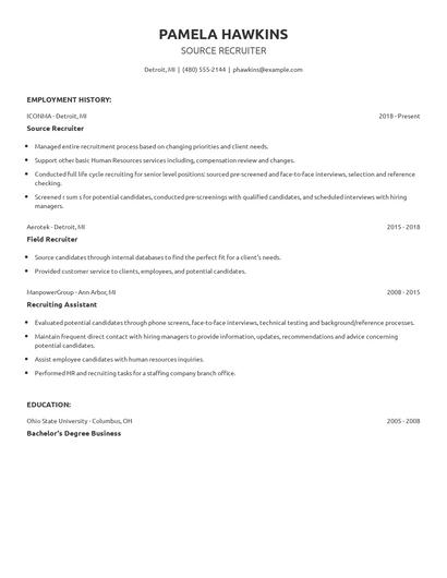 Source Recruiter Resume