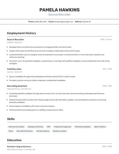 Source Recruiter Resume