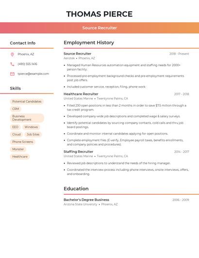 Source Recruiter Resume