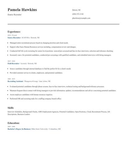Source Recruiter Resume
