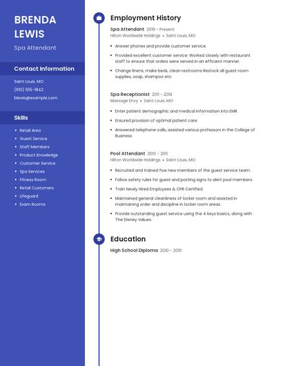 Spa Attendant Resume
