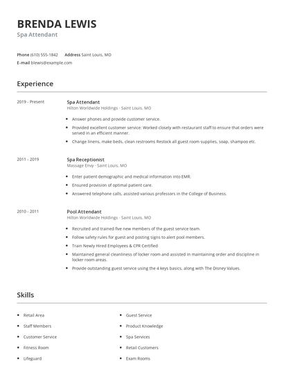 Spa Attendant Resume