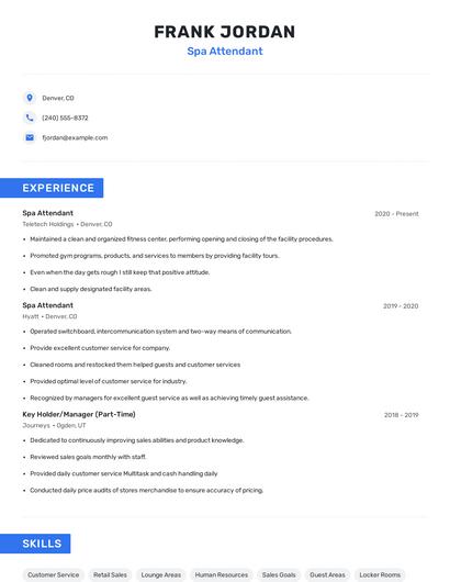 Spa Attendant Resume