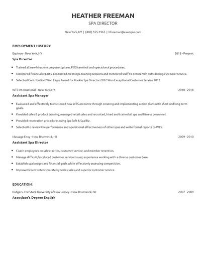 Spa Director Resume