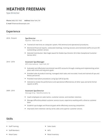 Spa Director Resume