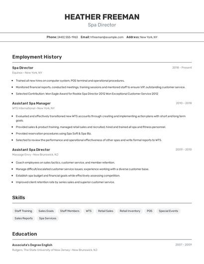 Spa Director Resume