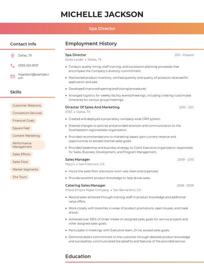 Spa Director Resume