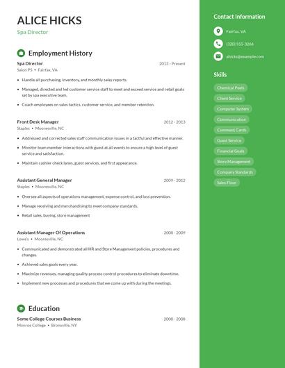 Spa Director Resume