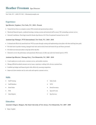 Spa Director Resume