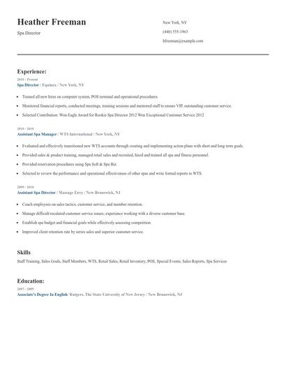 Spa Director Resume