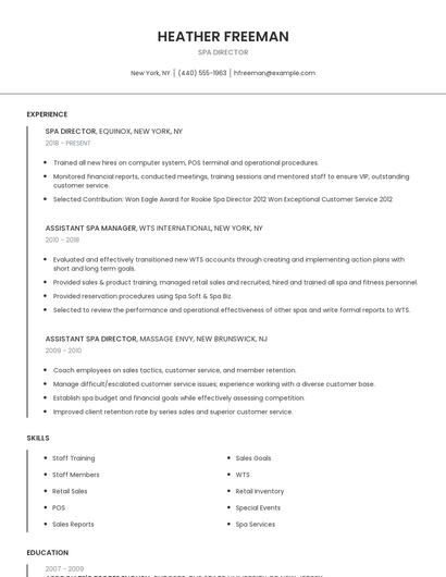 Spa Director Resume