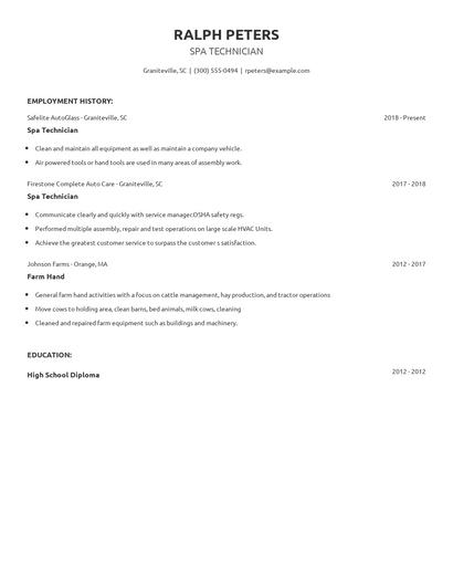 Spa Technician Resume