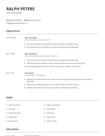 Spa Technician Resume