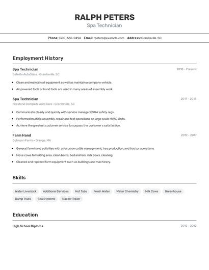Spa Technician Resume