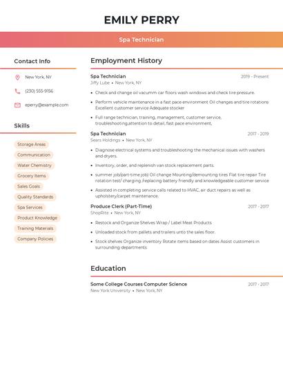 Spa Technician Resume