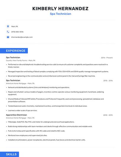 Spa Technician Resume