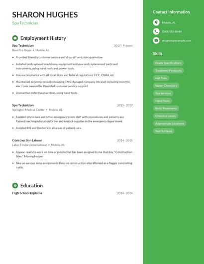 Spa Technician Resume