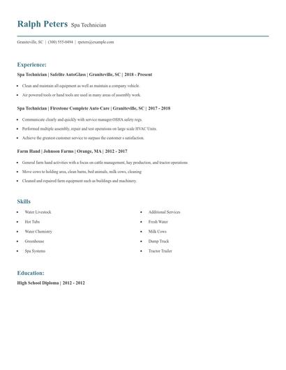 Spa Technician Resume