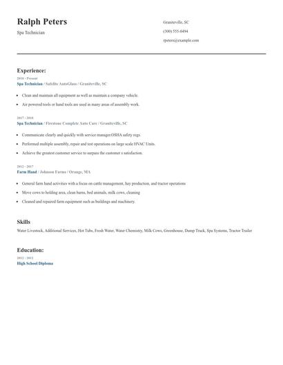 Spa Technician Resume