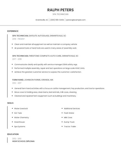Spa Technician Resume