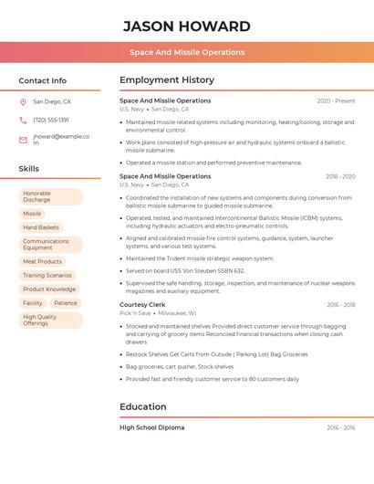 Space And Missile Operations Resume