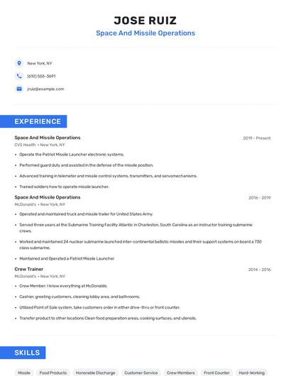 Space And Missile Operations Resume