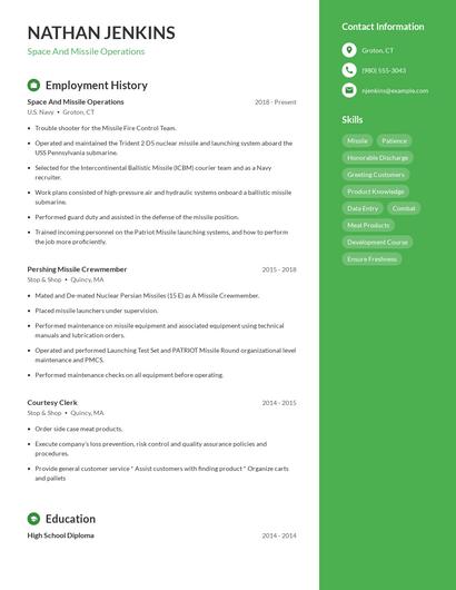 Space And Missile Operations Resume